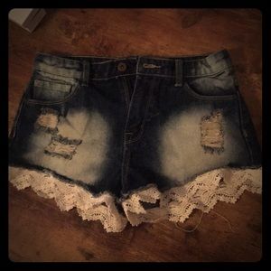 Jean shorts with lace bottom